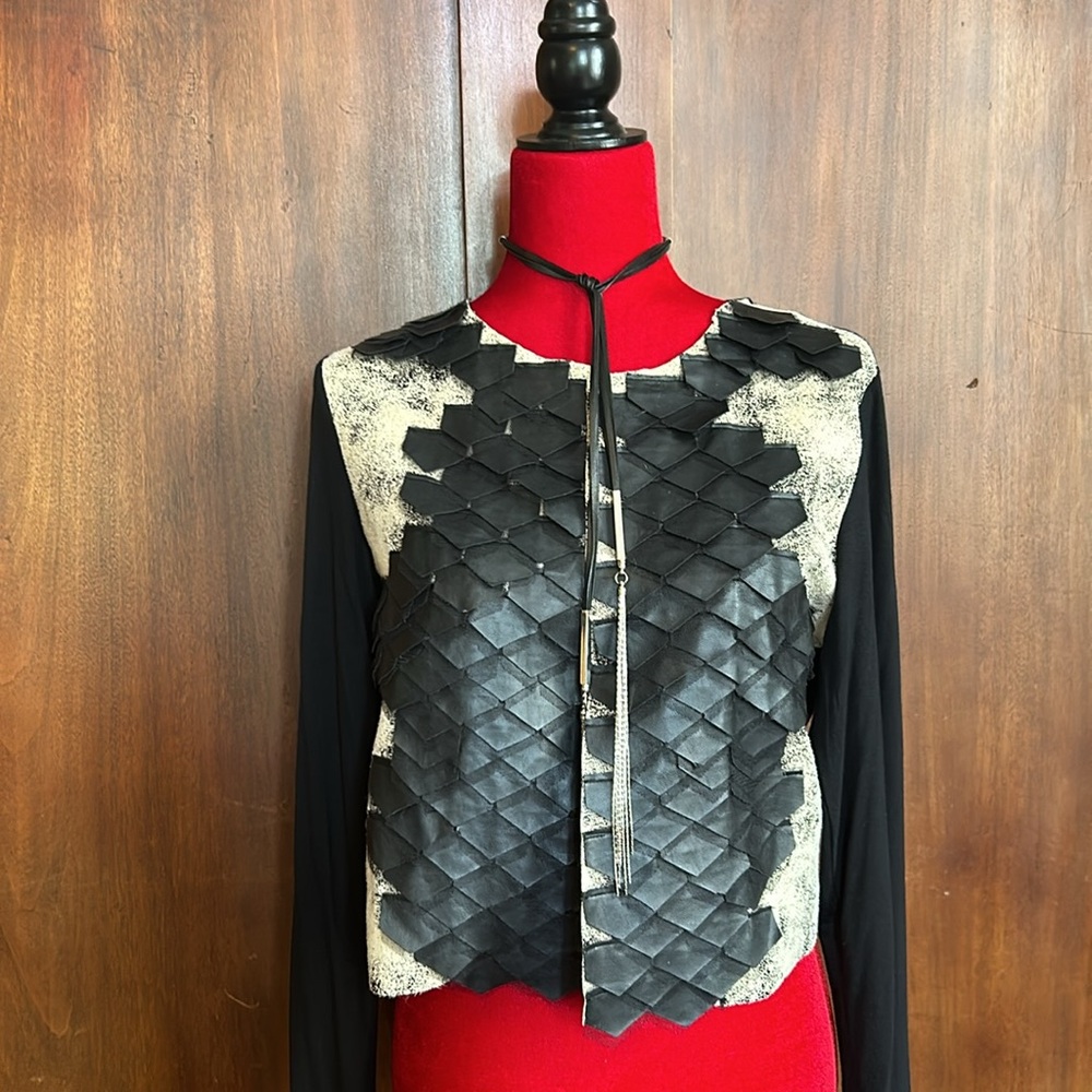 Faux Leather/Suede Cardigan M